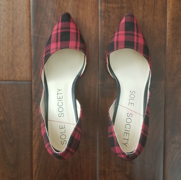 Sole Society Red and Black Plaid Heels - Picture 1 of 8